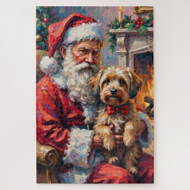 Quebra-cabeça Papai Noel segurando a arte de Natal de Havanês (Vertical)