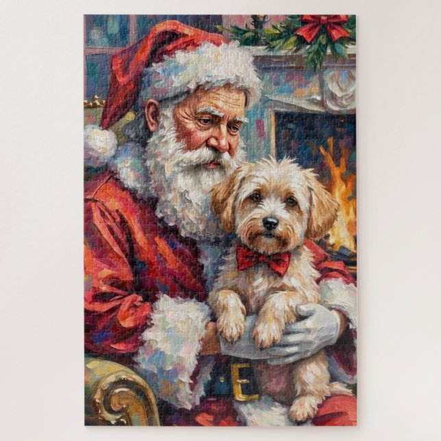 Quebra-cabeça Papai Noel segurando a Arte de Natal de Maltês (Vertical)