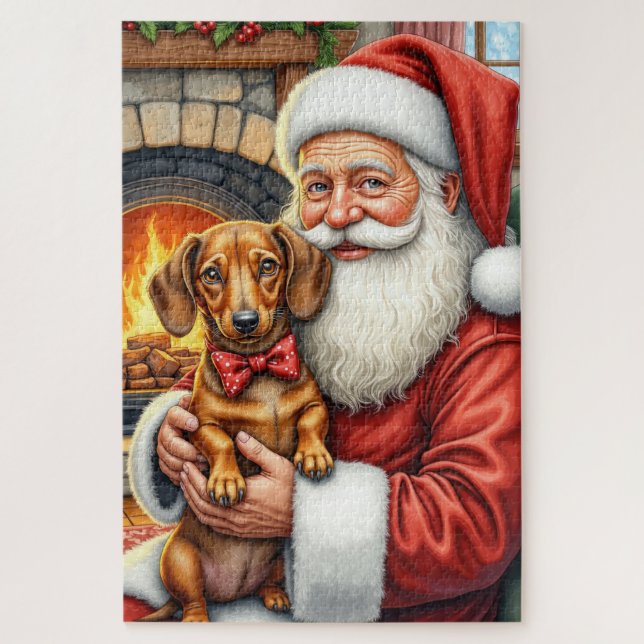 Quebra-cabeça Papai Noel segurando a arte de Natal do Dachshund (Vertical)
