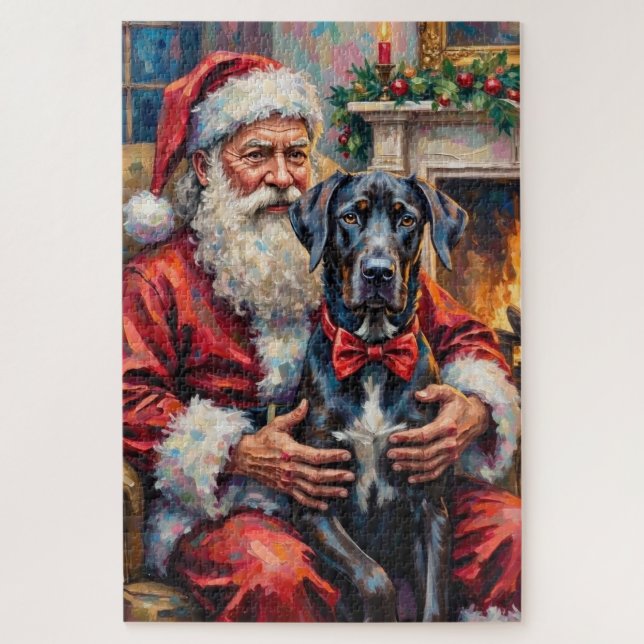 Quebra-cabeça Papai Noel segurando a arte de Natal do Great Dane (Vertical)