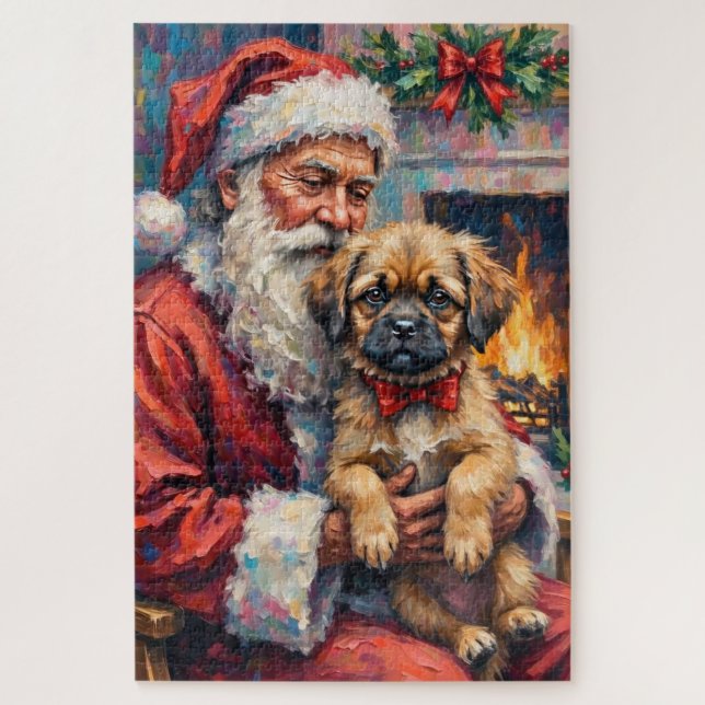 Quebra-cabeça Papai Noel segurando a Arte de Natal do Lhasa Apso (Vertical)