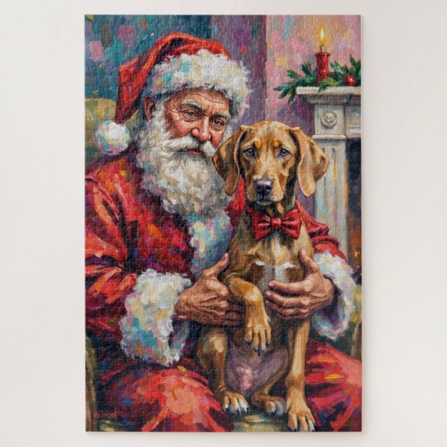 Quebra-cabeça Papai Noel segurando a arte de Natal do Weimaraner (Vertical)