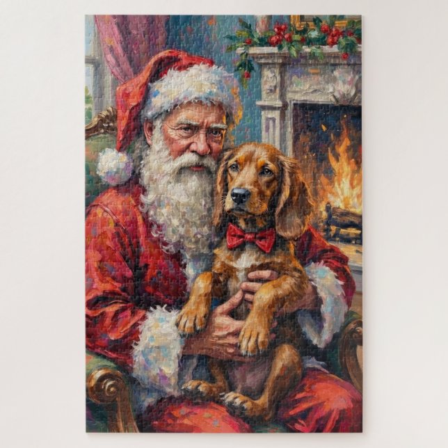 Quebra-cabeça Papai Noel Segurando Arte de Natal de Otterhound (Vertical)
