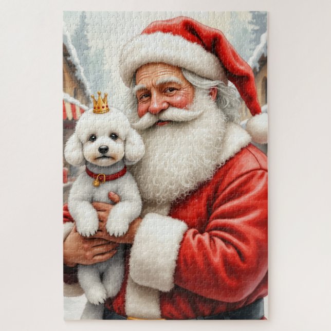 Quebra-cabeça Papai Noel Segurando Arte de Natal de Poodle (Vertical)