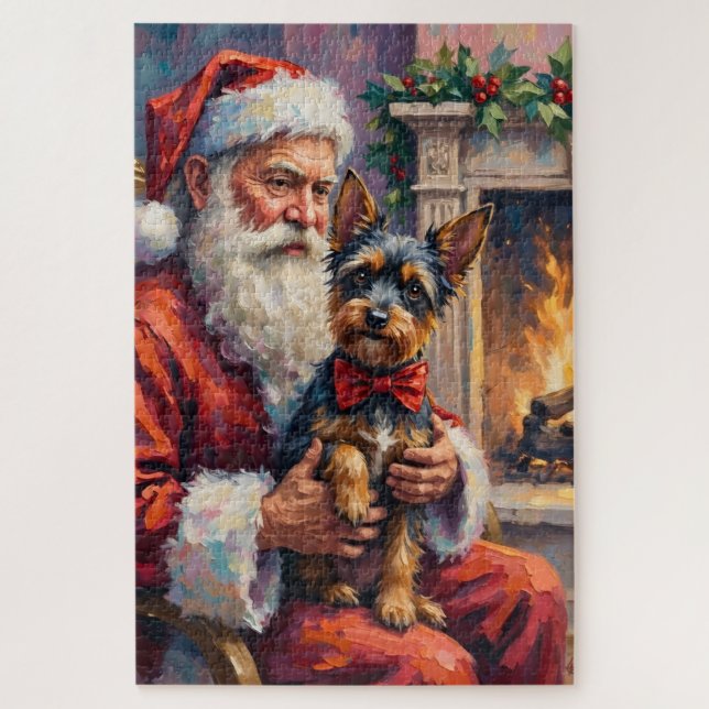 Quebra-cabeça Papai Noel Segurando Arte de Natal do Affenpinsche (Vertical)