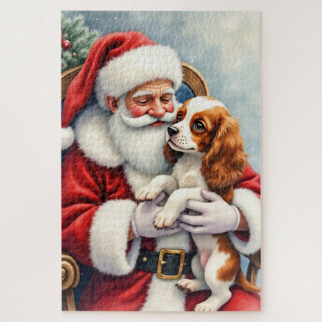 Quebra-cabeça Papai Noel segurando Cavalier King Charles Spaniel (Vertical)