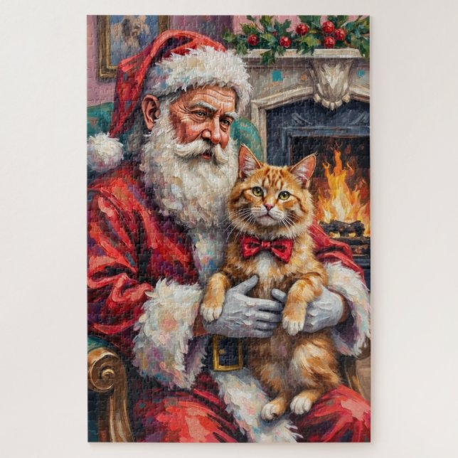 Quebra-cabeça Papai Noel segurando gato persa Arte de Natal (Vertical)