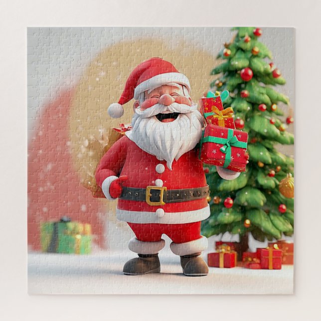 Quebra-cabeça Papai Noel segurando presente (Vertical)