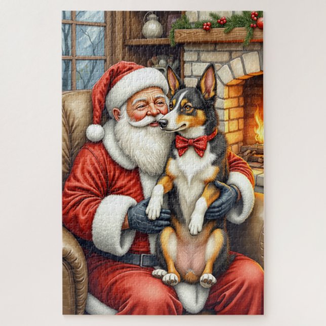 Quebra-cabeça Papai Noel segurando um Kelpie australiano de Nata (Vertical)