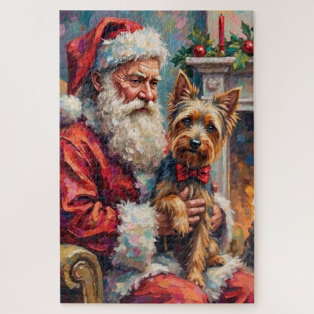 Quebra-cabeça Papai Noel segurando Yorkshire Terrier Natal  (Vertical)
