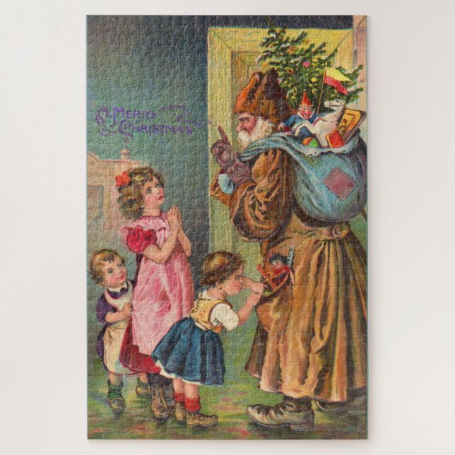 Quebra-cabeça Papai Noel Vitoriano e crianças Feliz Natal (Vertical)
