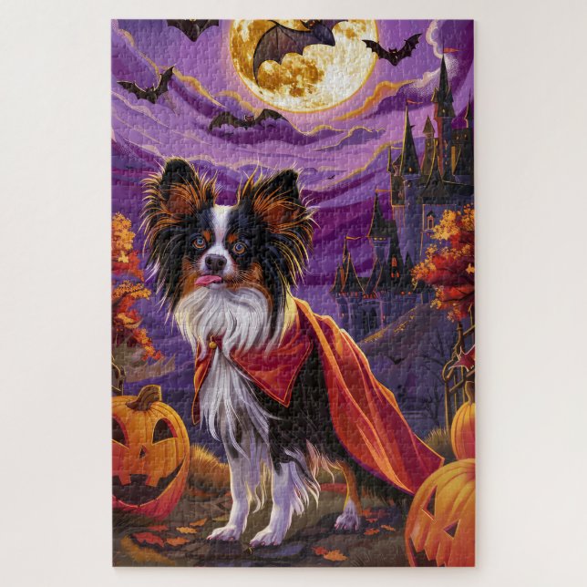 Quebra-cabeça Papai Papillon Vampiro Abóboras Assustadoras Hallo (Vertical)
