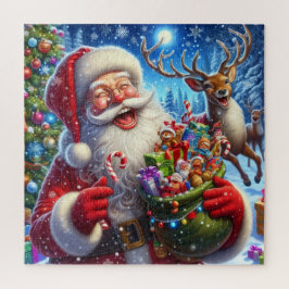 Quebra-cabeça Papais noeis de Jolly e Reindeer com brinquedos de