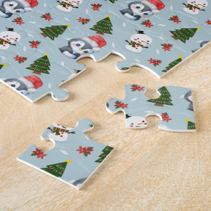 Quebra-cabeça Papais noeis Pinguins Feliz Padrão de Árvore de Na