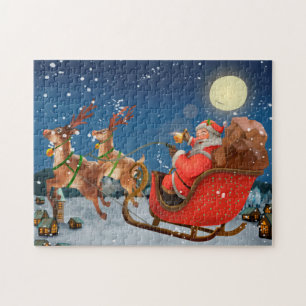 Quebra-cabeça Papais noeis Sleigh e Reindeer