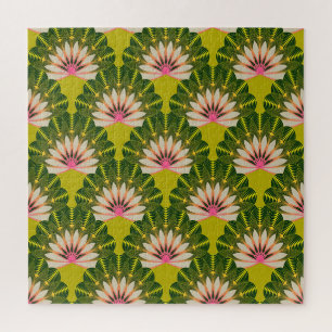 Quebra-cabeça Papel de parede de lótus estilizado: rosa, verde.