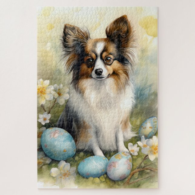Quebra-cabeça Papillon Dog com Feriado de Ovos de Páscoa (Vertical)