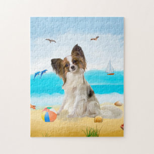 Quebra-cabeça papillon Dog na praia