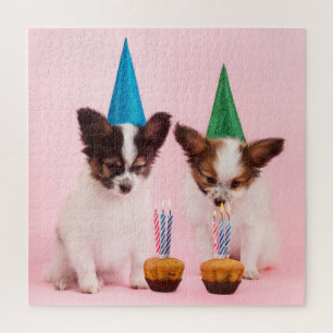 Quebra-cabeça Papillon Puppy Festa de aniversário Cão