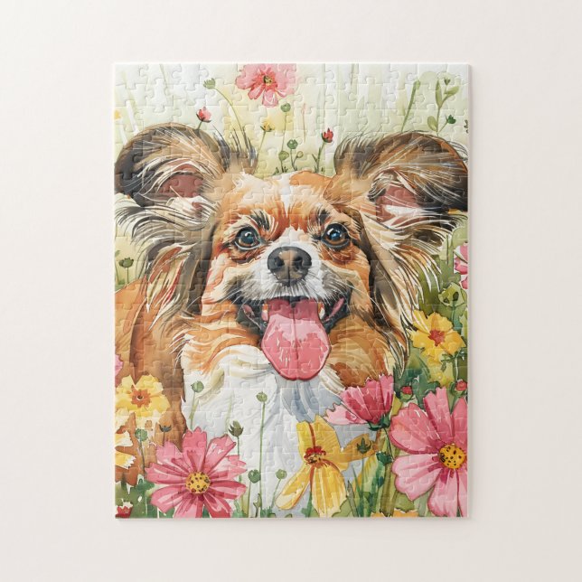 Quebra-cabeça Papillon Puzzle – Arte de Cachorro em Aquarela (Vertical)