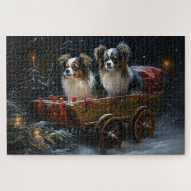 Quebra-cabeça Papillon Snowy Sleigh Decoração de Natal  (Horizontal)