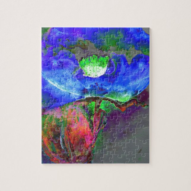 Quebra-cabeça papoila azul-abstrato floral azul-aquosa (Vertical)