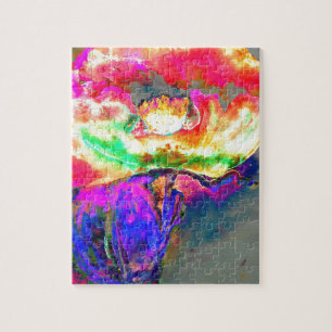 Quebra-cabeça Papoila-flor-rosa-amarela-abstrato elegante