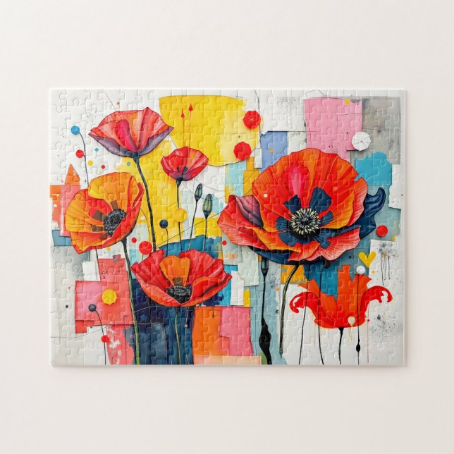 Quebra-cabeça Papoula Vibrante em Estilo Abstrato Moderno (Horizontal)