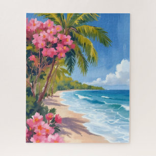 Quebra-cabeça Paraíso de Praia Tropical Pintura do Oceano