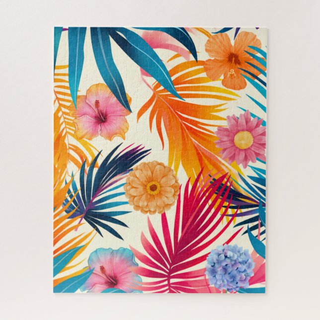 Quebra-cabeça Paraíso Tropical Botânico em Aquarela Maximalista  (Vertical)