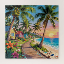 Quebra-cabeça Paraíso Tropical Casa à Beira-Mar Oceano 