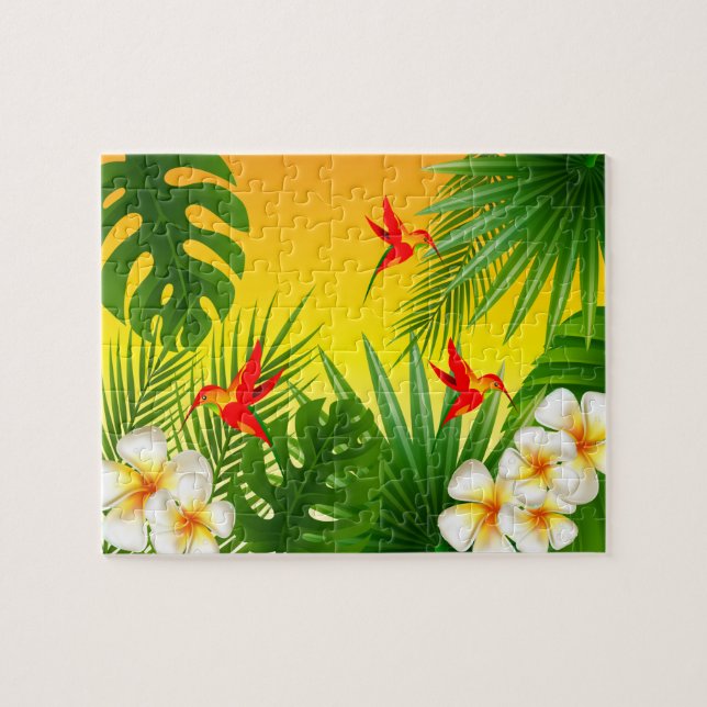Quebra-cabeça Paraíso tropical com pequenos beija-flores (Horizontal)