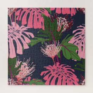 Quebra-cabeça Paraíso Tropical: Folhas Exóticas e Flores