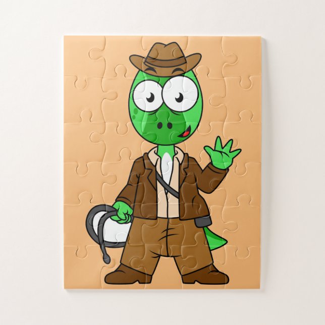 Quebra-cabeça Parasaurolophus Vestido Como Indiana Jones. (Vertical)