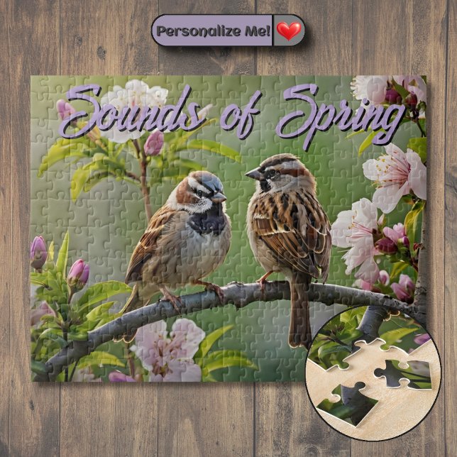 Quebra-cabeça Pardais da Primavera Personalizáveis (Customizable Spring Sparrows Jigsaw Puzzle)