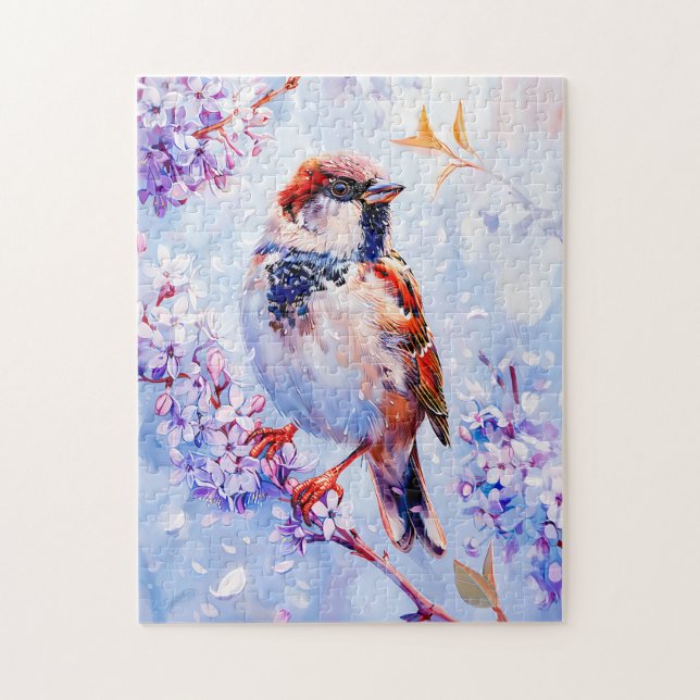 Quebra-cabeça Pardal em um Galho Arte Impressionista (Vertical)