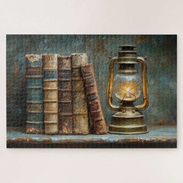 Quebra-cabeça Parede de Biblioteca Antiquada de Pintura de Pilha (Horizontal)