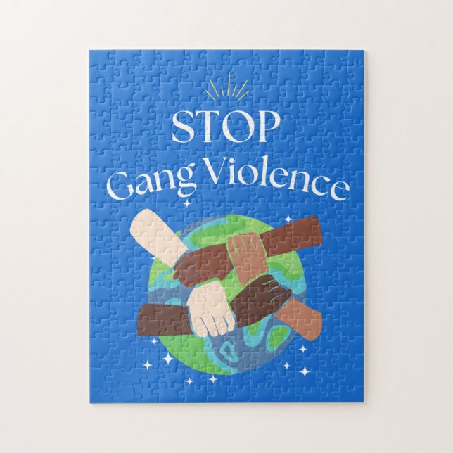 Quebra-cabeça Parem as Mãos de Violência de Gang entrelaçadas (Vertical)