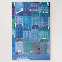 Quebra-cabeça Paris França em pintura de paisagem urbana azul Pr