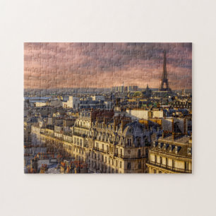 Quebra-cabeça Paris França Skyline Eiffel Tower Pink Sky 11"x14"