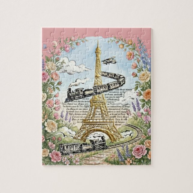 Quebra-cabeça Paris Romântica, Torre Eiffel, Arte Francesa (Vertical)