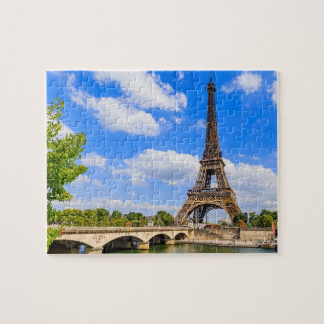 Quebra-cabeça Paris, Torre Eiffel e rio Sena, França. (Horizontal)