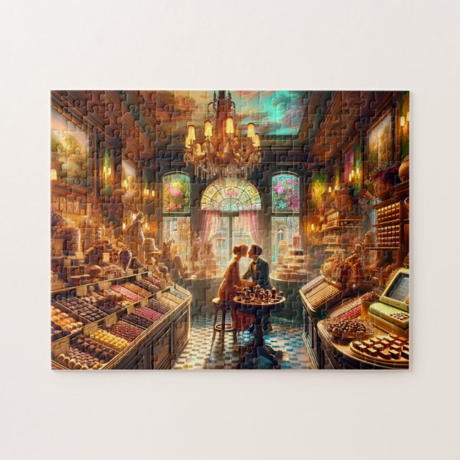 Quebra-cabeça Parisian Chocolatier Romantic Chocolate Shop Scene (Horizontal)