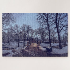 Quebra-cabeça Parque da cidade de neve de inverno à noite