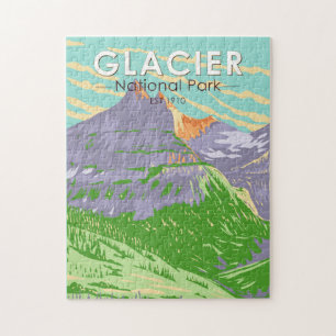 Quebra-cabeça Parque Nacional Glacier Na Vintage De Primavera Mo
