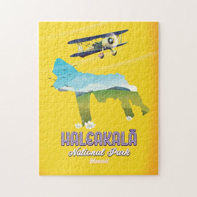 Quebra-cabeça Parque nacional Haleakalā, mapa de viagem no Havaí (Vertical)