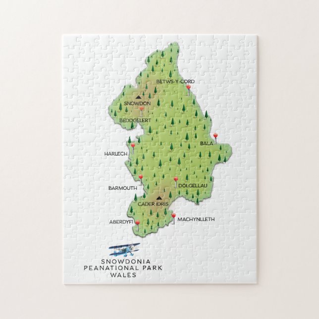 Quebra-cabeça parque nacional Snowdonia, mapa de Gales (Vertical)