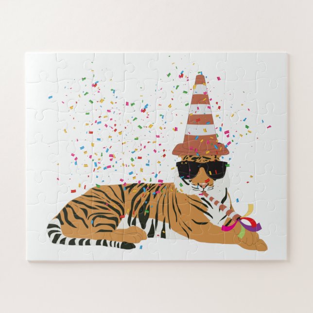 Quebra-cabeça Partida de Tigre - Animais com festa (Horizontal)