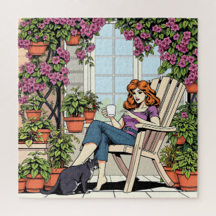 Quebra-cabeça Passando tempo com meu gato, café e plantas