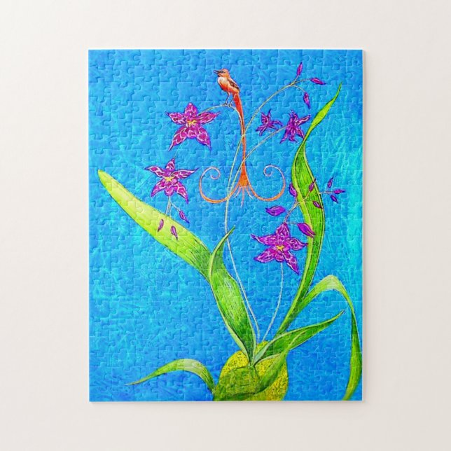 Quebra-cabeça Passarinho de Orquídea Bonito  (Vertical)